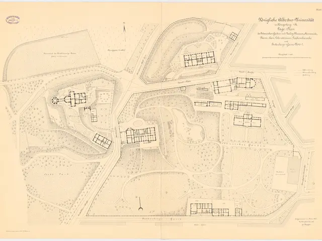 The image shows an old map of a city with a lot of buildings, which is likely a plan of the city of...