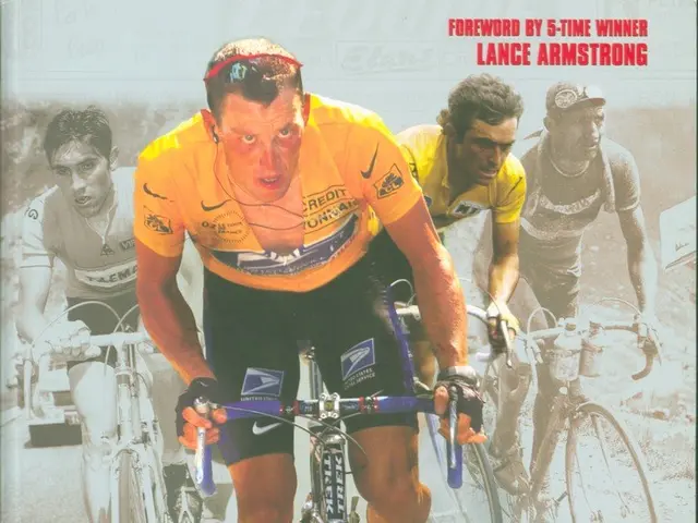The image shows a poster of the official Tour de France centennial 1903-2003, featuring a group of...