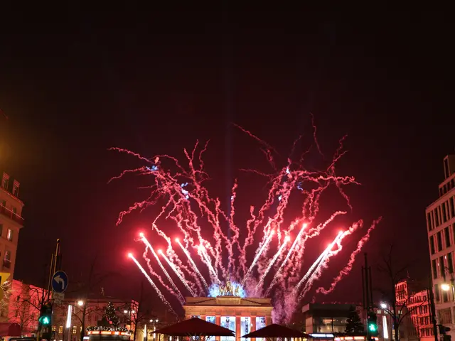 The image shows a city street filled with people, vehicles, trees, poles, lights, boards, traffic...