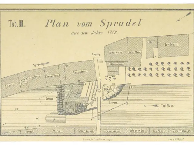 The image shows a poster with a drawing of a plan of the city of Spruidel, Germany. The poster has...
