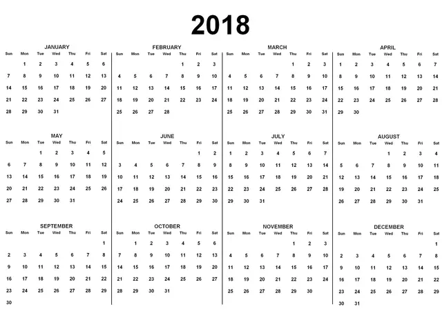 The image shows a black and white 2018 calendar with the holidays of the United States on one page....