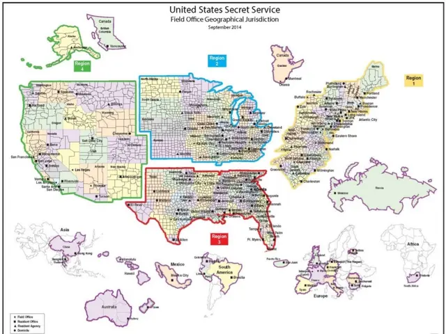 The image shows a poster of a map of the United States Secret Service, with text and numbers...