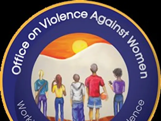 The image shows a logo with the words "Office on Violence Against Women" written in bold, black...
