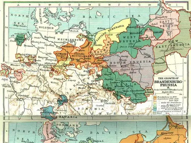 The image shows a poster of a map of the Prussia region in the 19th century, with text at the top...
