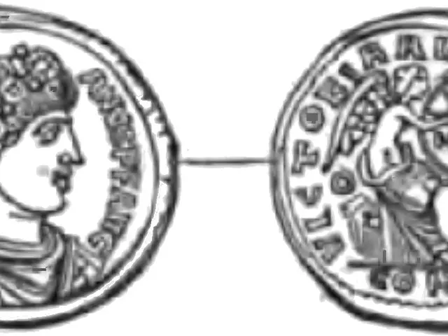 The image shows a pair of silver coins with a woman's face on them against a white background. The...