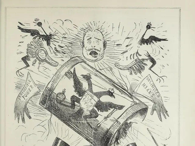 The image shows a paper with a drawing of a person bursting of a Russian bubble, accompanied by...