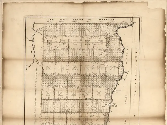 The image shows an old map of the state of Illinois on a piece of paper with text written on it....