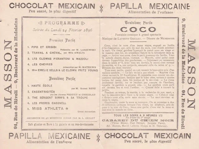 The image shows an old newspaper advertisement for a chocolate Mexican restaurant. The paper has...