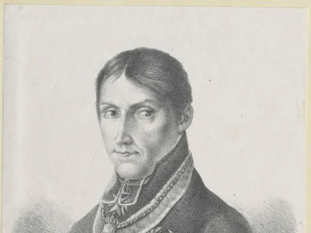 The image shows a black and white drawing of a man in a military uniform, identified as Sebastiano...