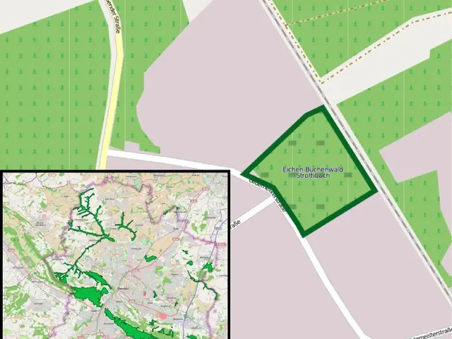 The image shows a map of the city of Stuttgart, Germany, with the location of the proposed site...
