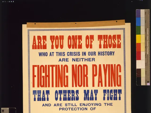 The image shows a poster with the text "Are you one of those who at this crisis in our history...