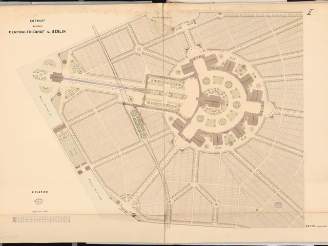 The image shows an old book with a map of the city of Berlin on it. The map is detailed and shows...