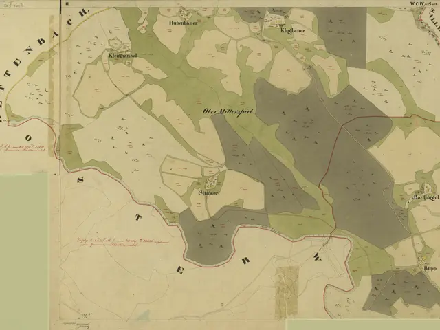 The image shows an old map of the city of Stuttgart, Germany, with the city's boundaries clearly...