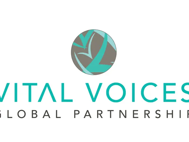 The image shows a logo with the words "Vital Voices Global Partnership" written in bold, black font...