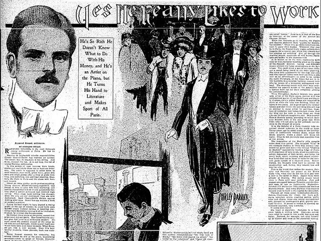 The image shows an old newspaper with a black and white image of a man in a suit and tie,...