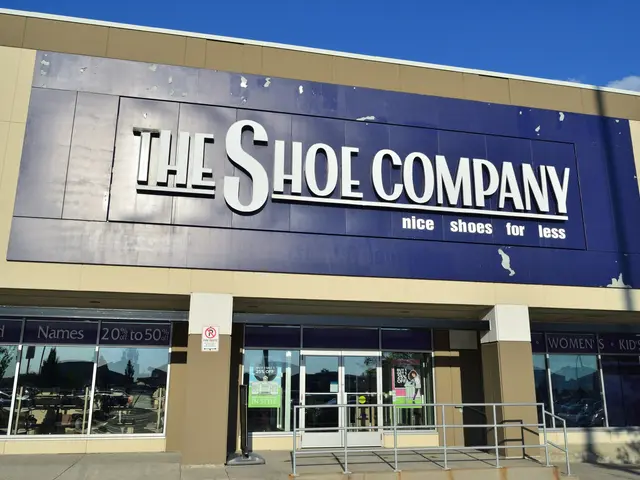 The image shows a shoe company store front with a sign that reads "The Shoe Company" and a board...