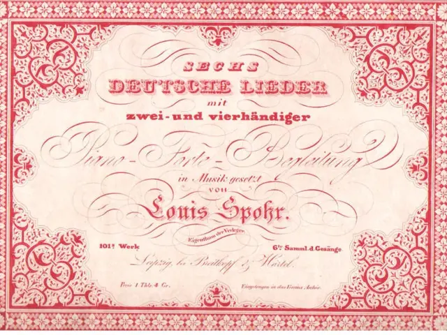 The image shows an old German stock certificate with a red border and a white background. The text...