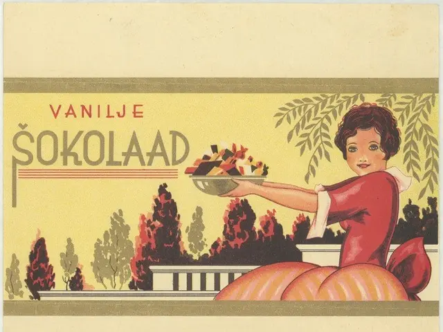 The image shows a poster of a woman holding a plate of food in her hand, surrounded by trees in the...