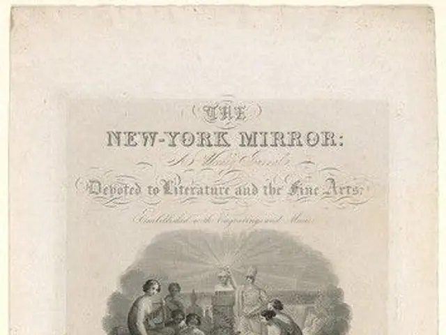 The image shows a paper with a drawing of a group of people and text that reads "The New York...