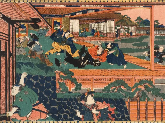 The image shows a woodblock print by Utagawa Kunisada Toyokuni III from the series Fifty-Three...