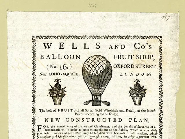 The image shows an old advertisement for Wells and Co's Balloon Fruit Shop in Oxford Street,...