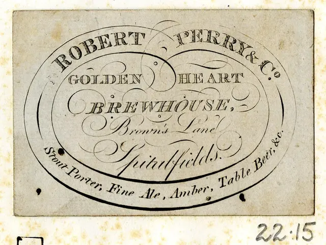 The image shows an old business card with the words "Robert Perry & Co Golden Heart Brewery"...