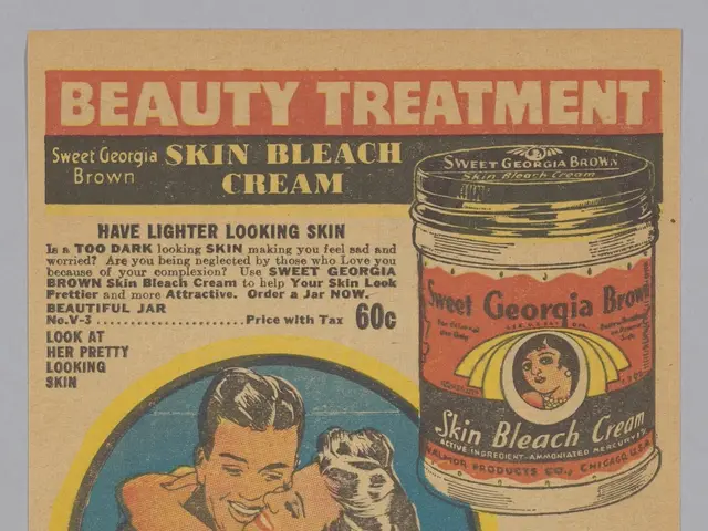 The image shows an advertisement for a beauty treatment featuring a man and woman embracing each...