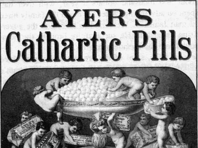 The image shows an advertisement for Ayer's Catholic Pills, a safe, pleasant and reliable family...