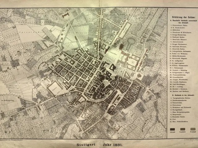 The image shows an old map of the city of Stuttgart, Germany from 1881. It is a detailed map with...