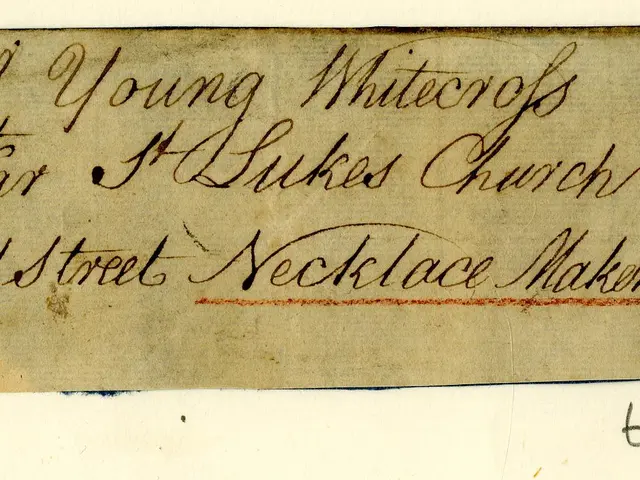 The image shows a piece of paper with handwriting on it, which reads "Old Street Necklace Maker"....