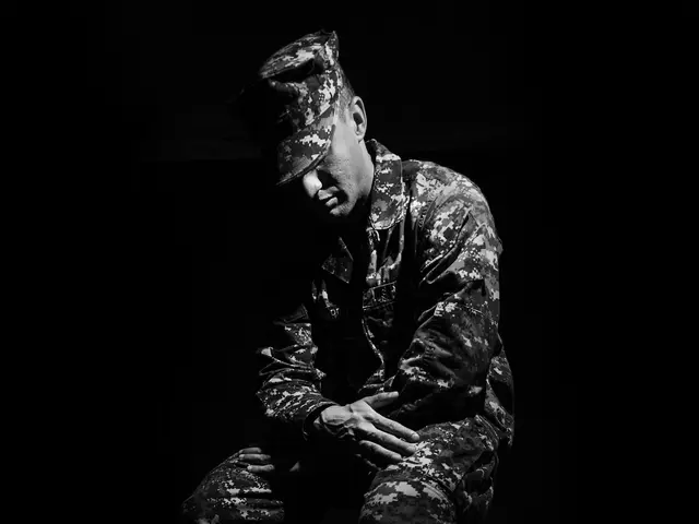 The image shows a person wearing a military uniform, with the words "sexual assault, it can happen...