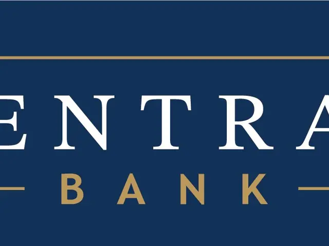 The image shows the Central Bank logo on a blue background. The logo consists of the words "Central...