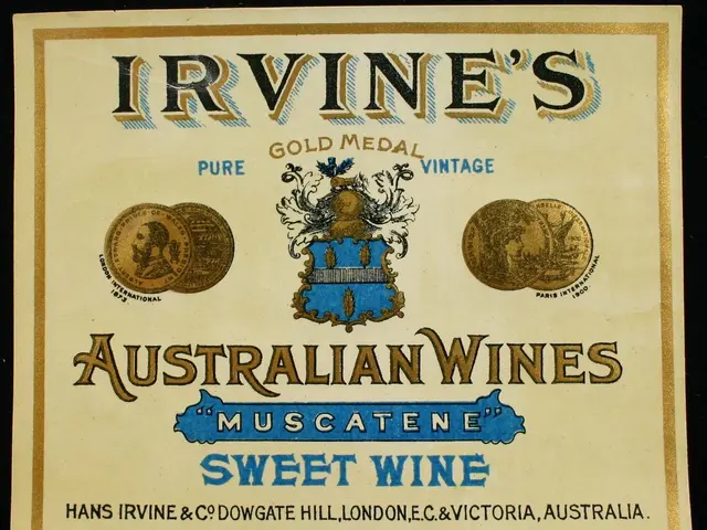 The image shows a poster with the text "Irvine's Australian Wines Muscatene Sweet Wine" and a logo....