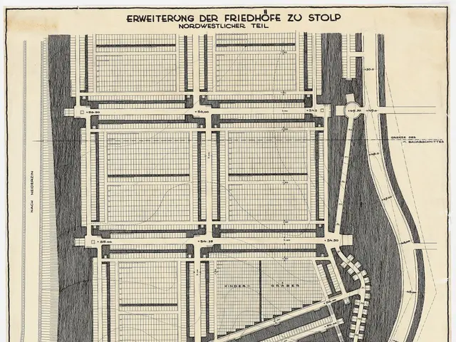 The image shows an old map of a city with a lot of buildings, including a plan of the city. The...