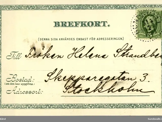 The image shows an old German banknote with a green stamp on it. The paper has text written on it,...