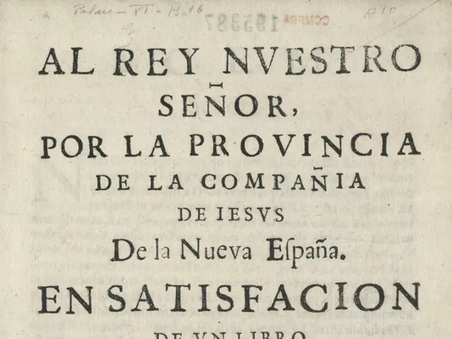 The image shows an old book with a red stamp on it, which reads "Al Rey Investro Senor, Por la...