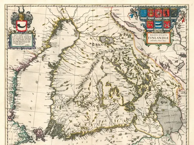 The image shows a poster of a map of Finland and Sweden, with text and logos at the top and bottom....