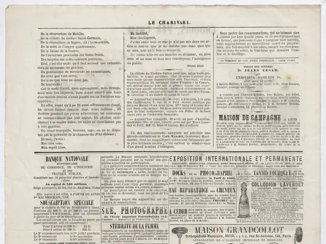The image shows an old newspaper with a variety of advertisements on it, including text and...
