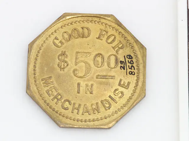 The image shows a gold coin with the words "Good for $500 in Merchandise" written on it against a...