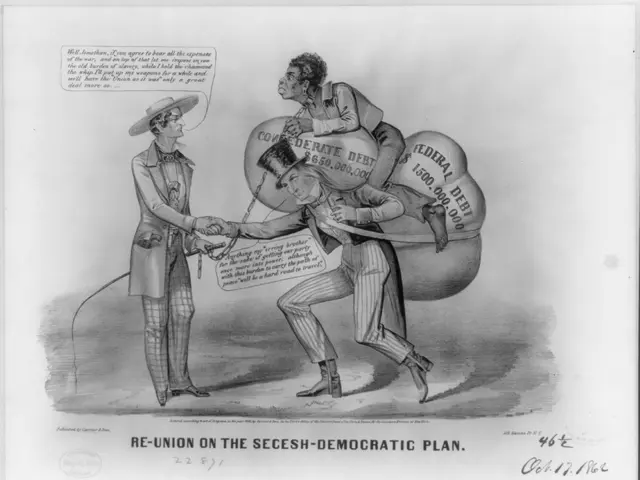 The image shows a black and white paper with a cartoon depicting two men shaking hands, one of them...