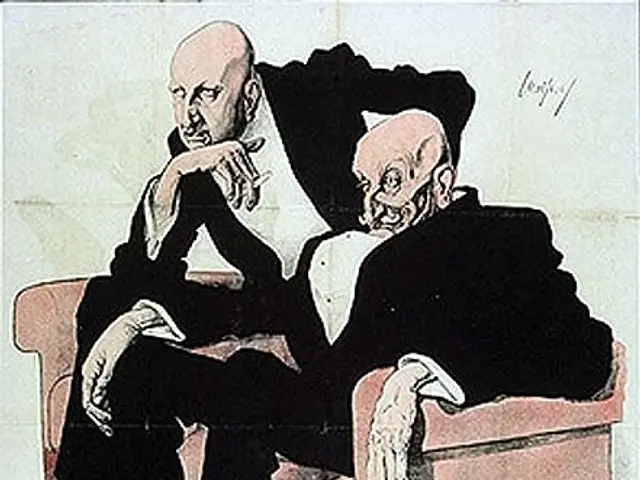 The image shows a German propaganda poster for the Nazi Party featuring two men sitting on a couch....