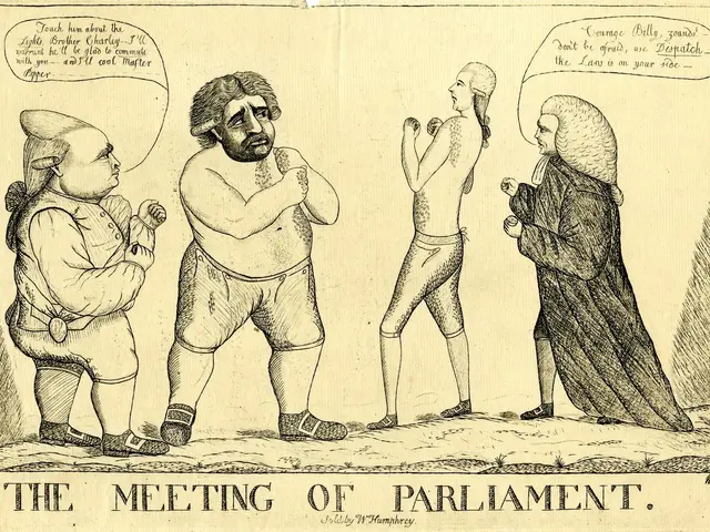 The image shows a paper with a drawing of three people standing and talking to each other, with the...