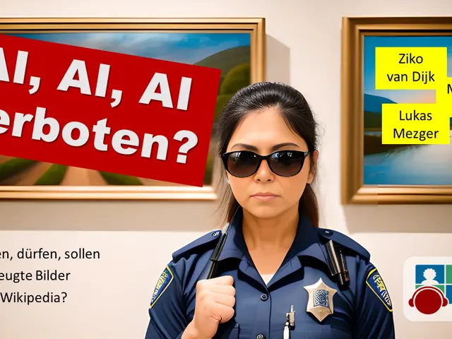 The image shows a woman wearing a police uniform and sunglasses standing in front of a wall with...