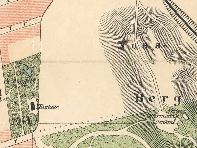 The image shows an old map of the city of Berlin, Germany, with the location of the park clearly...