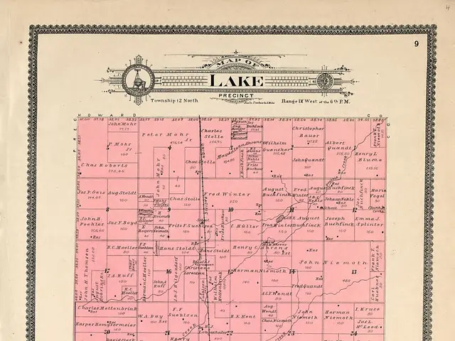 The image shows an old map of the state of Minnesota, with Lake County, Minnesota highlighted. The...