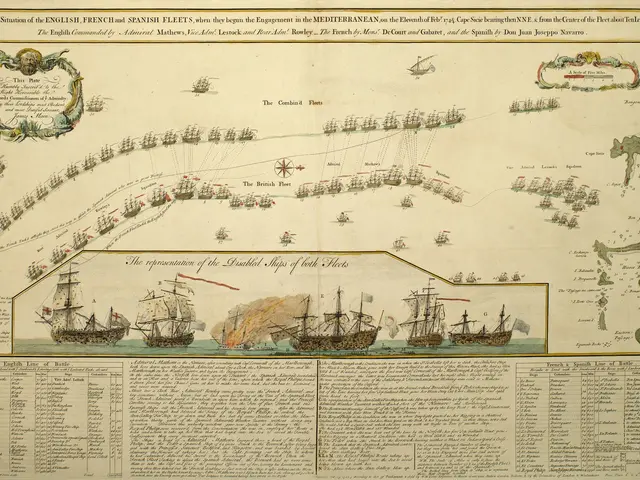The image shows a paper with a map of the British and Spanish fleets in the Mediterranean Sea, with...