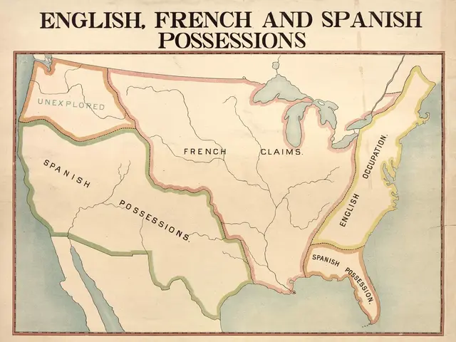 The image shows a paper with a map of the United States and text that reads "English, French and...
