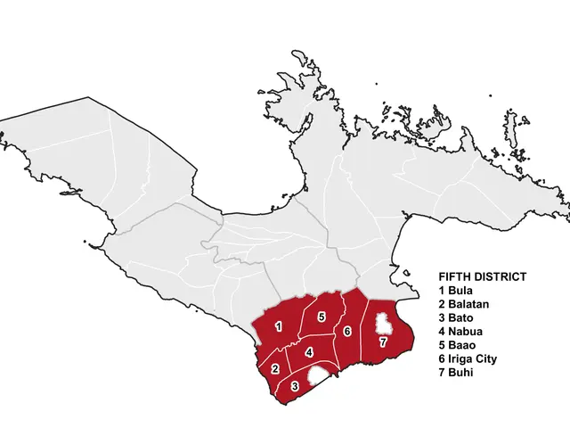The image shows a map of Canada with the fifth district highlighted in red. The text on the right...