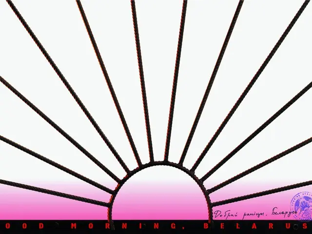 The image shows a poster with a pink and white background featuring a sun with the words "Good...