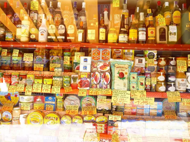 The image shows a store filled with lots of different types of food and drinks, including bottles,...